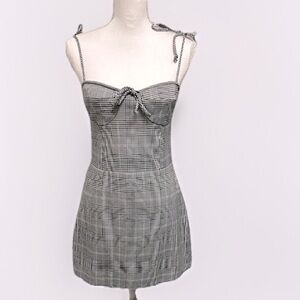 Skylar + Madison Vintage Gingham Tie Strap Black/White Plaid Mini Dress Sz Large